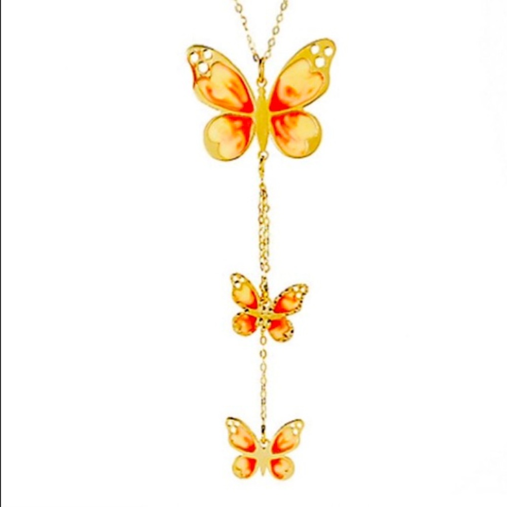 14K Yellow Gold 18” Enamel Butterfly Charm Necklace
